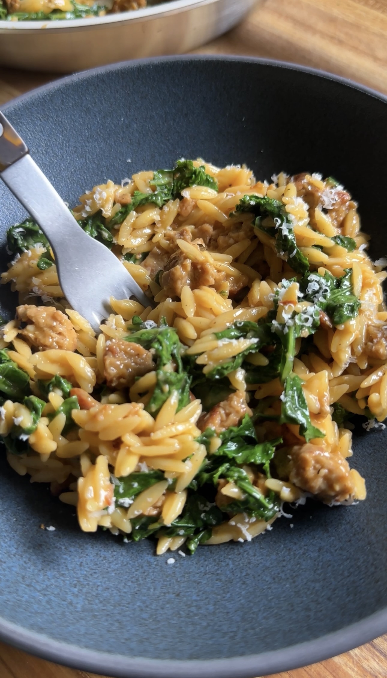 creamy orzo skillet with kale and parmesan