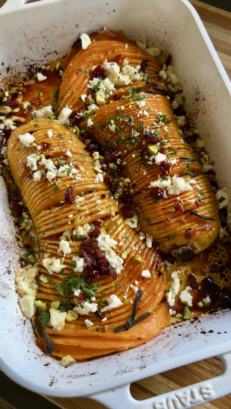 hasselback butternut squash with feta - Grace Elkus