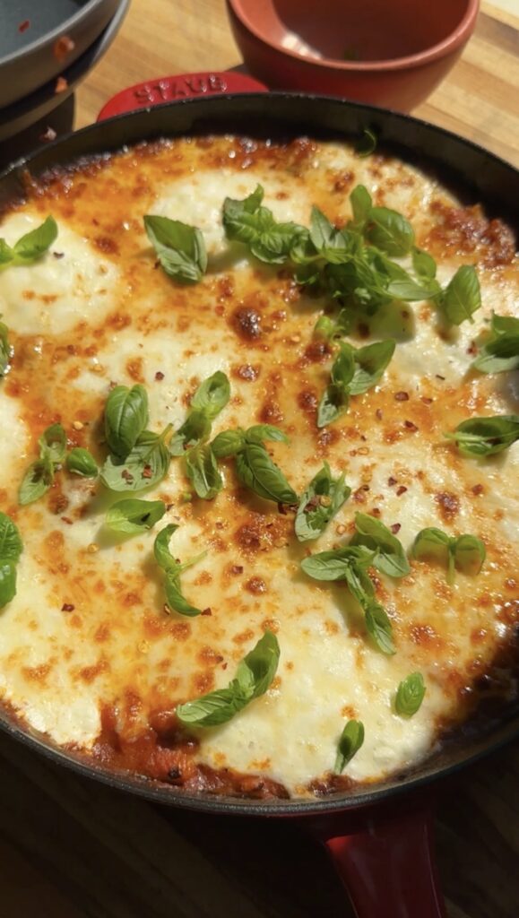 cottage cheese pizza beans in skillet