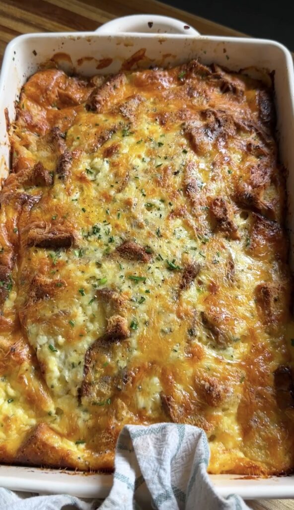 24-hour omelet in white baking dish