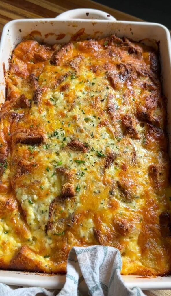 24-hour omelet in white baking dish