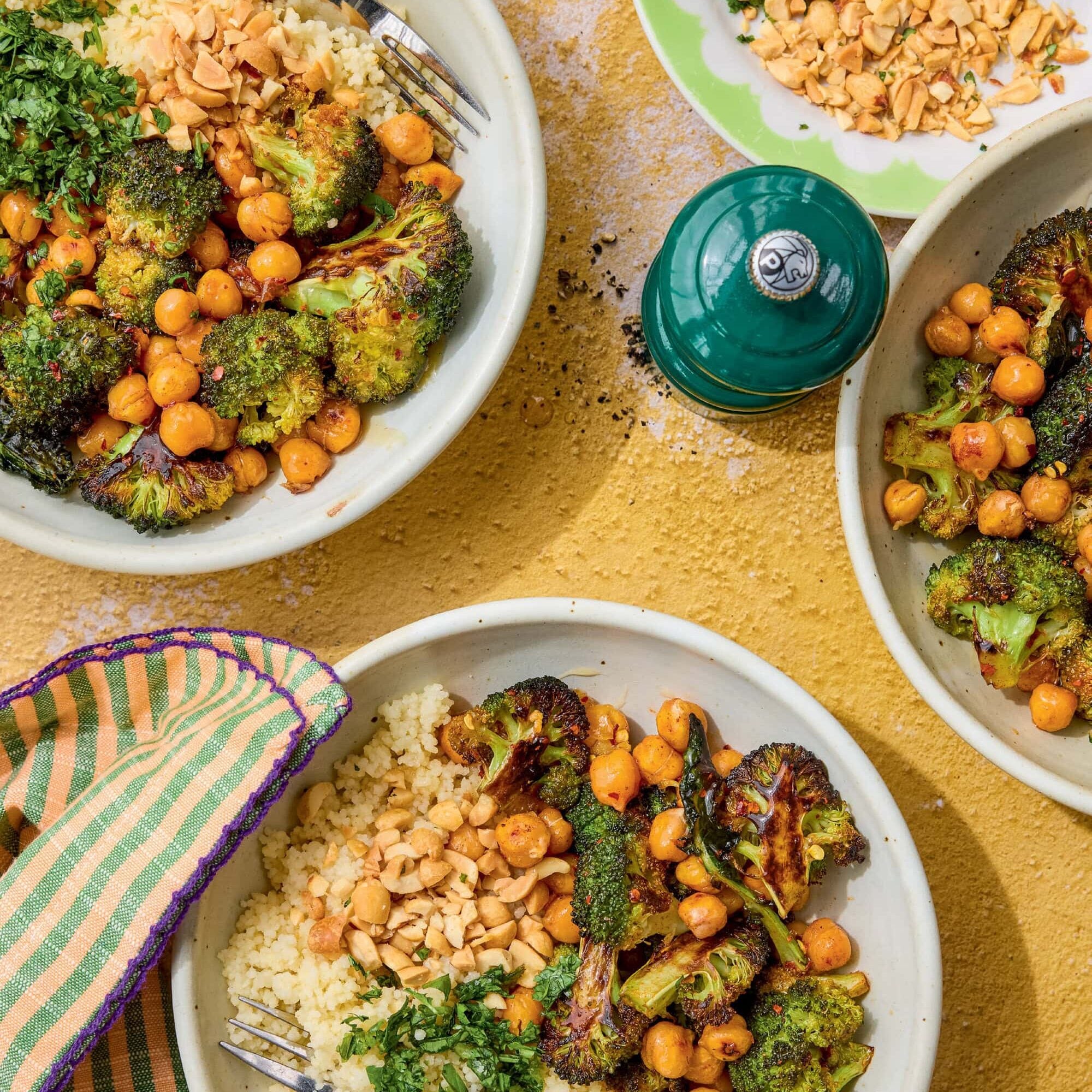 roasted broccoli and chickpeas with couscous